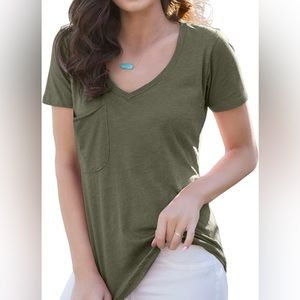 Size Small, green v neck with pocket: basic top. Great staple for closet
